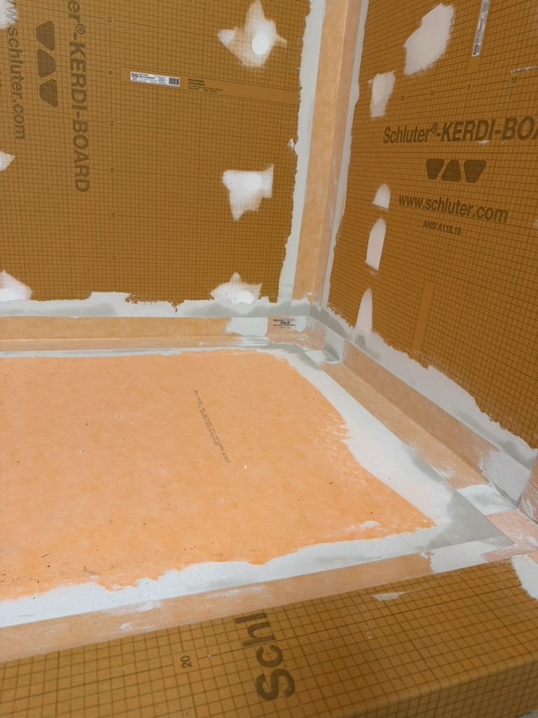 Schluter KERDI-BAND sealed corner and shower tray, San Antonio bathroom remodel